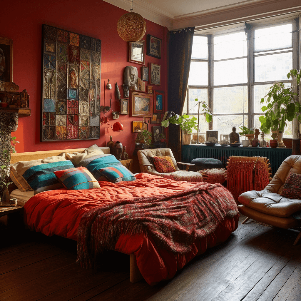 an eclectic bedroom