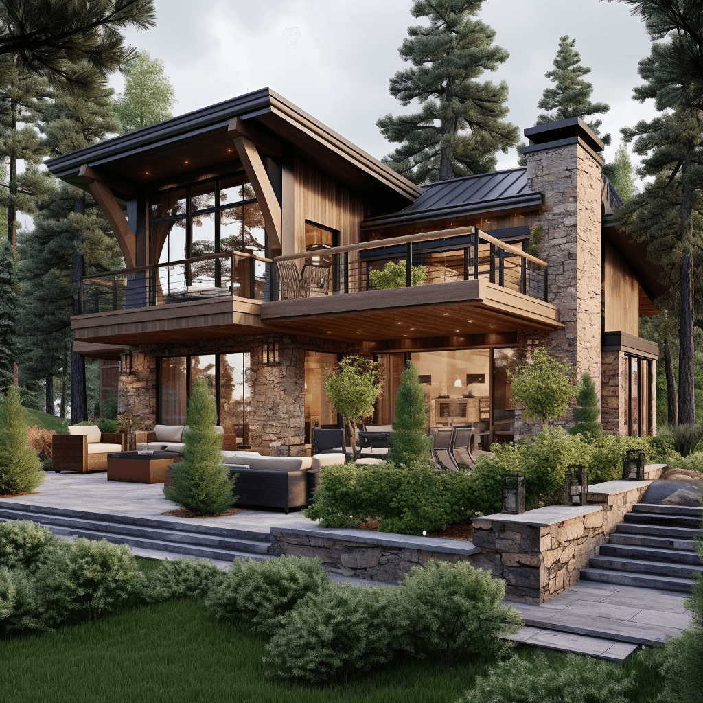 a modern house is designed in rustic style