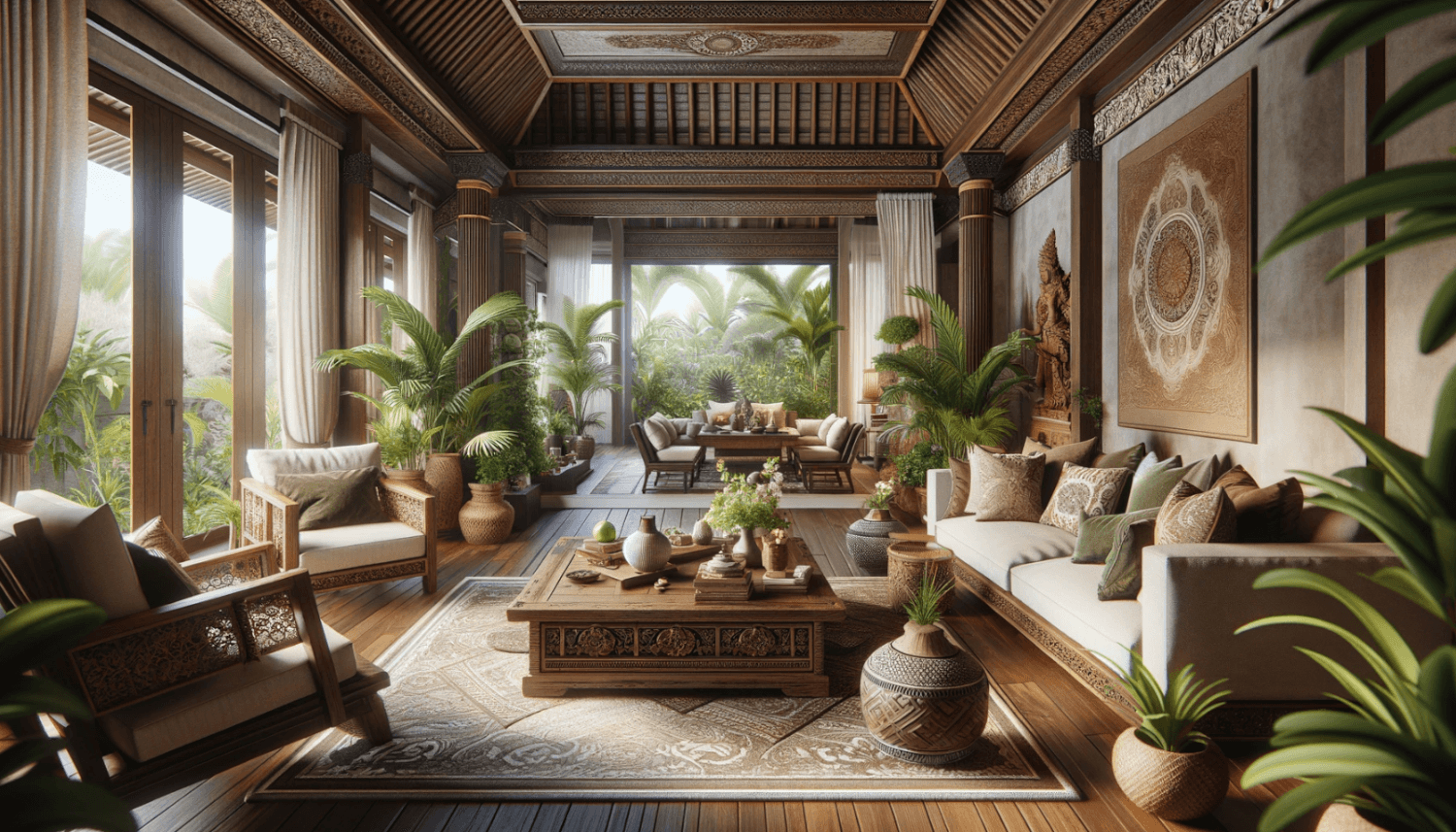 a living room designed in a balinese style