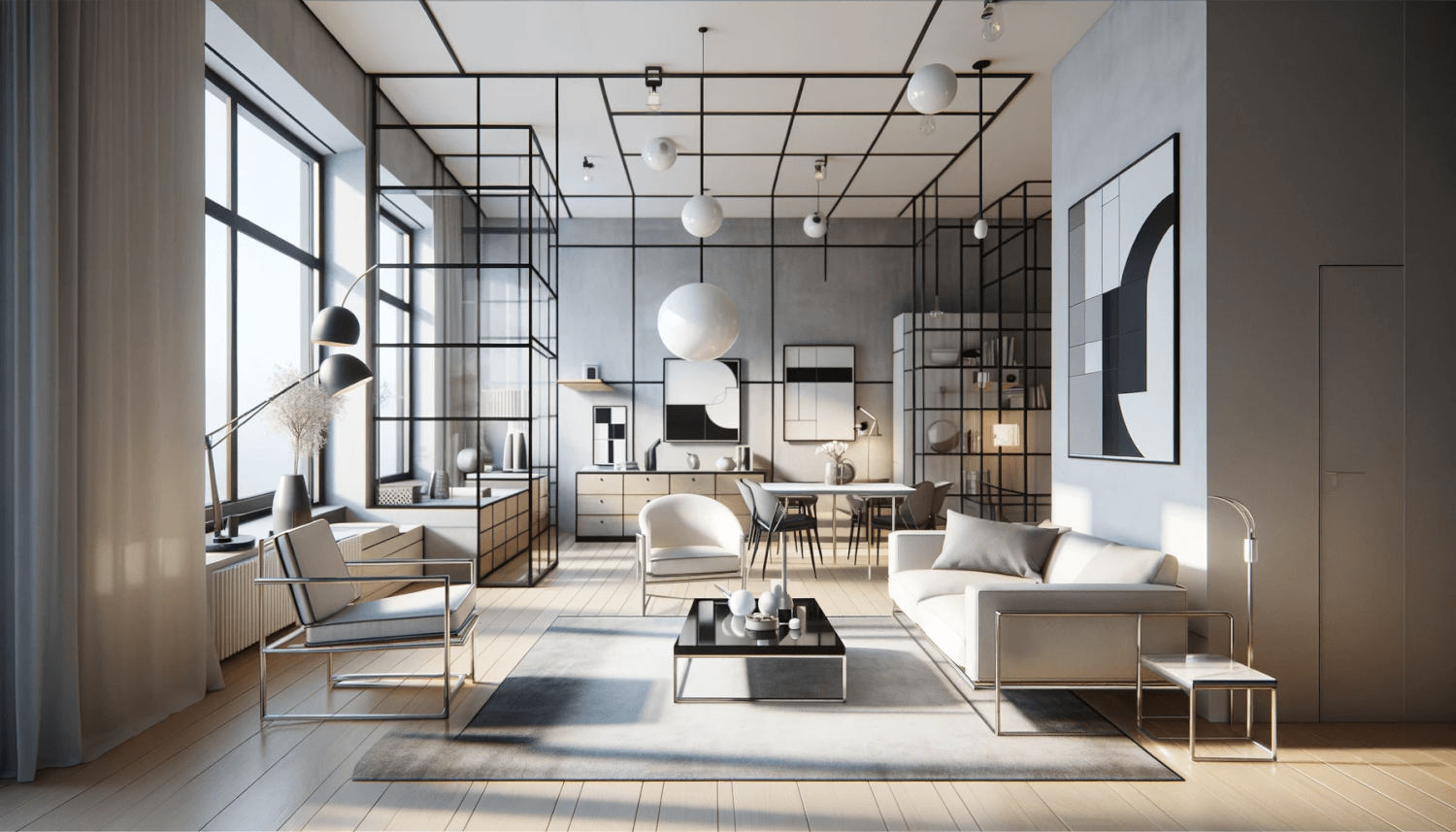 a living room designed in a bauhaus style