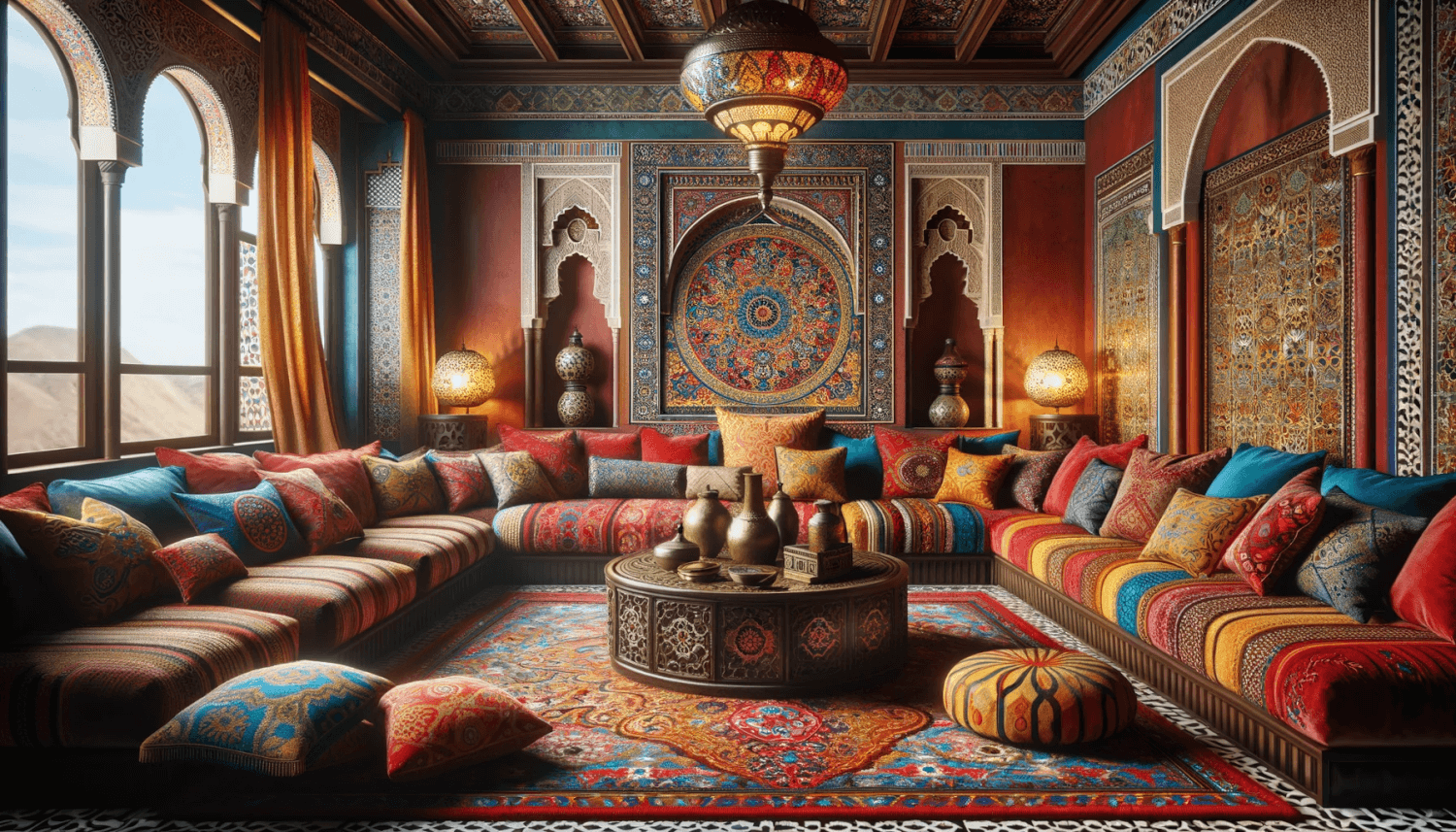 a living room designed in a moroccan style