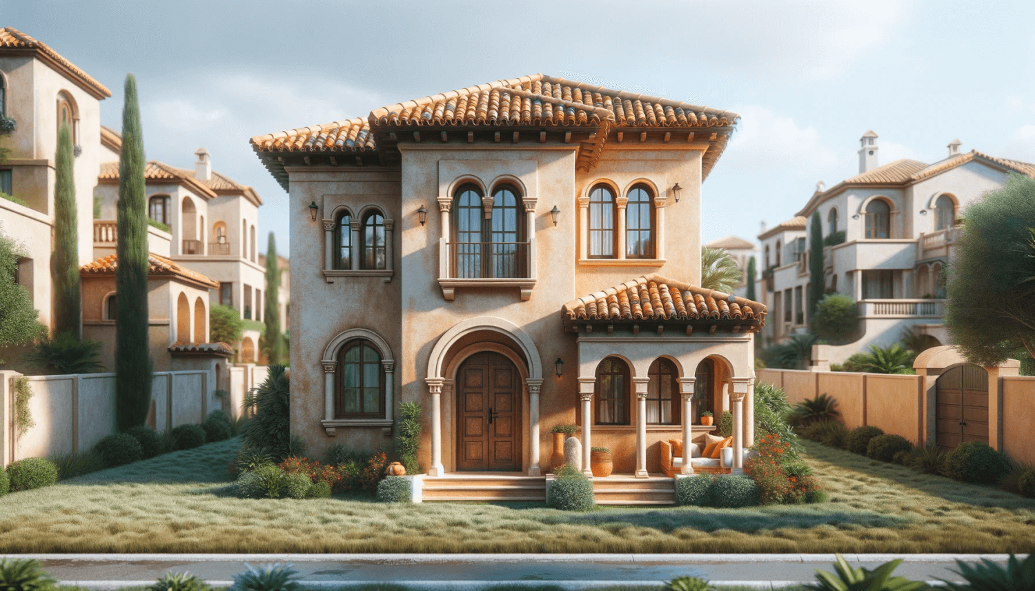 the front of a house designed in a mediterranean style