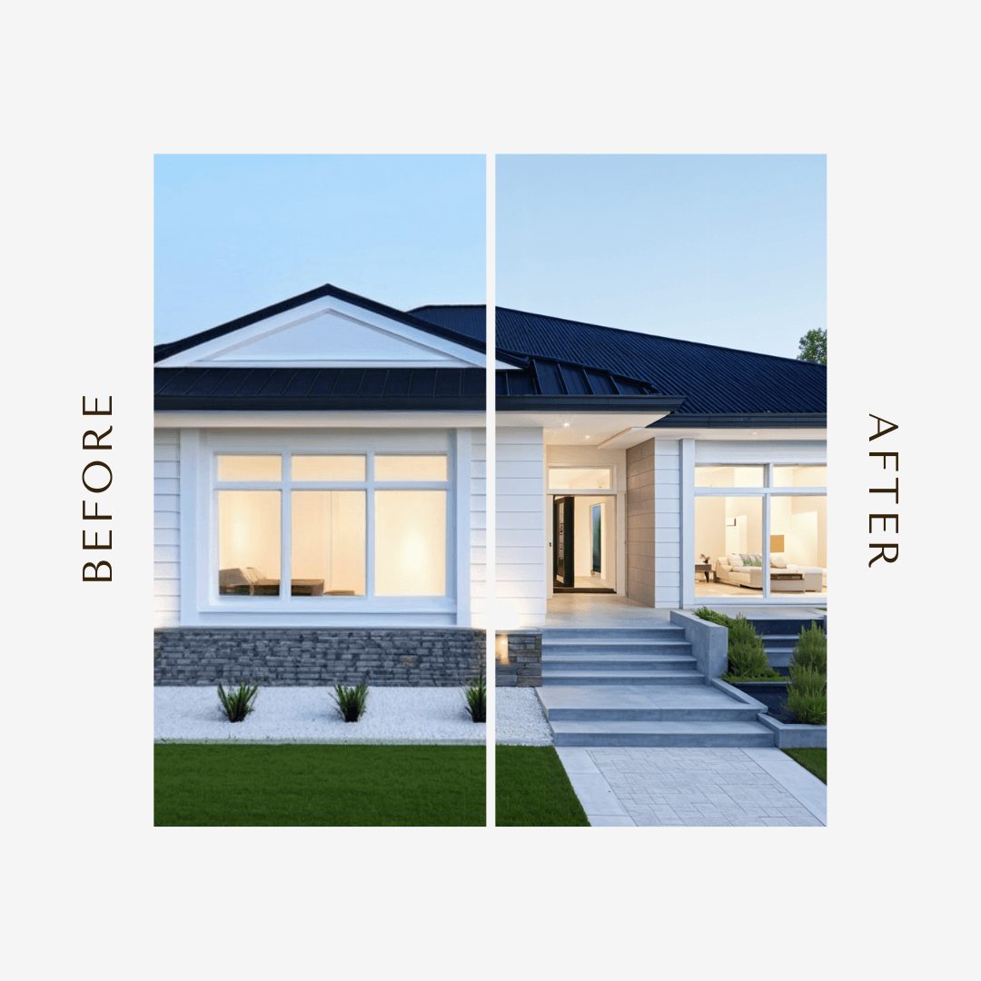 the before and after of the exterior of a house