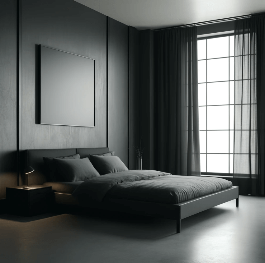minimalist-dark-bedroom a dark bedroom designed in a minimalist style