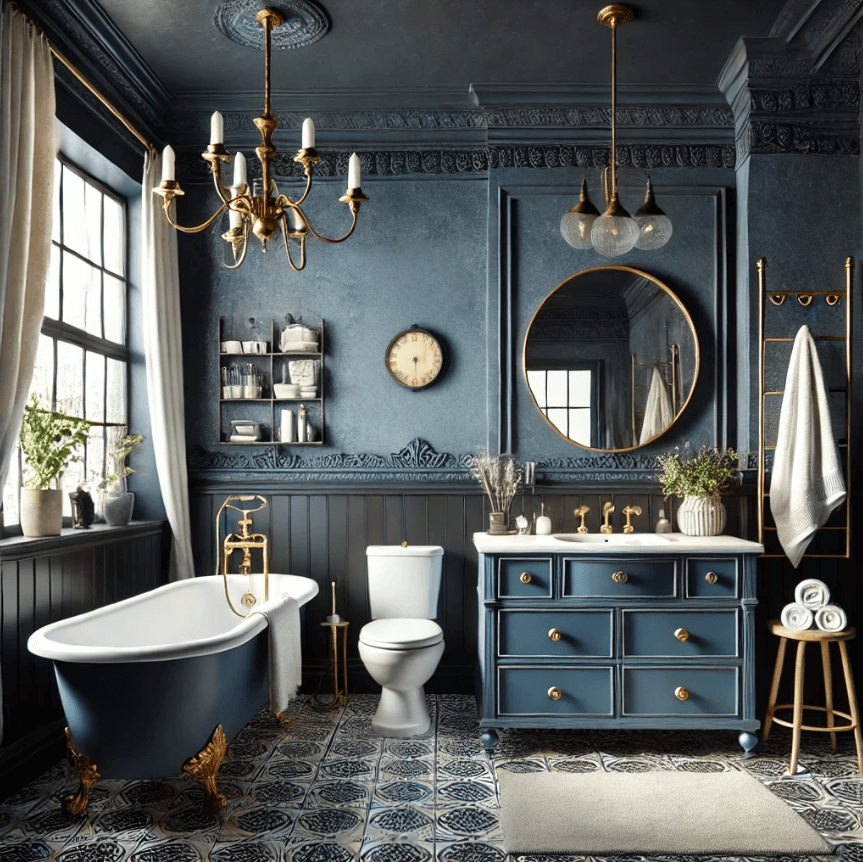 Dark blue bathroom discount
