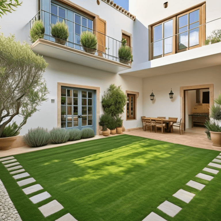 mediterranean-courtyard a front yard designed in a mediterranean design