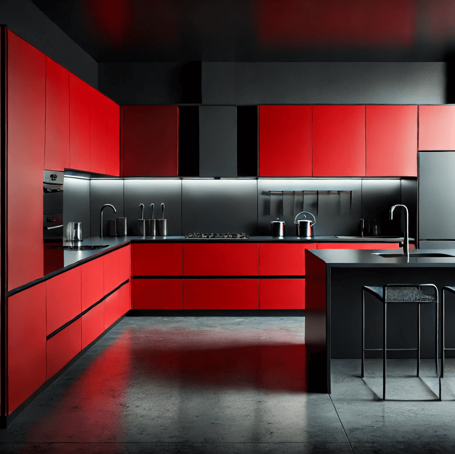 Red and black kitchen cupboards hotsell