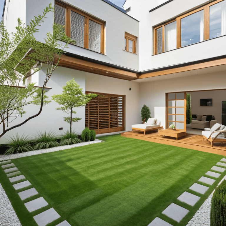 modern-courtyard a front yard designed in a modern design