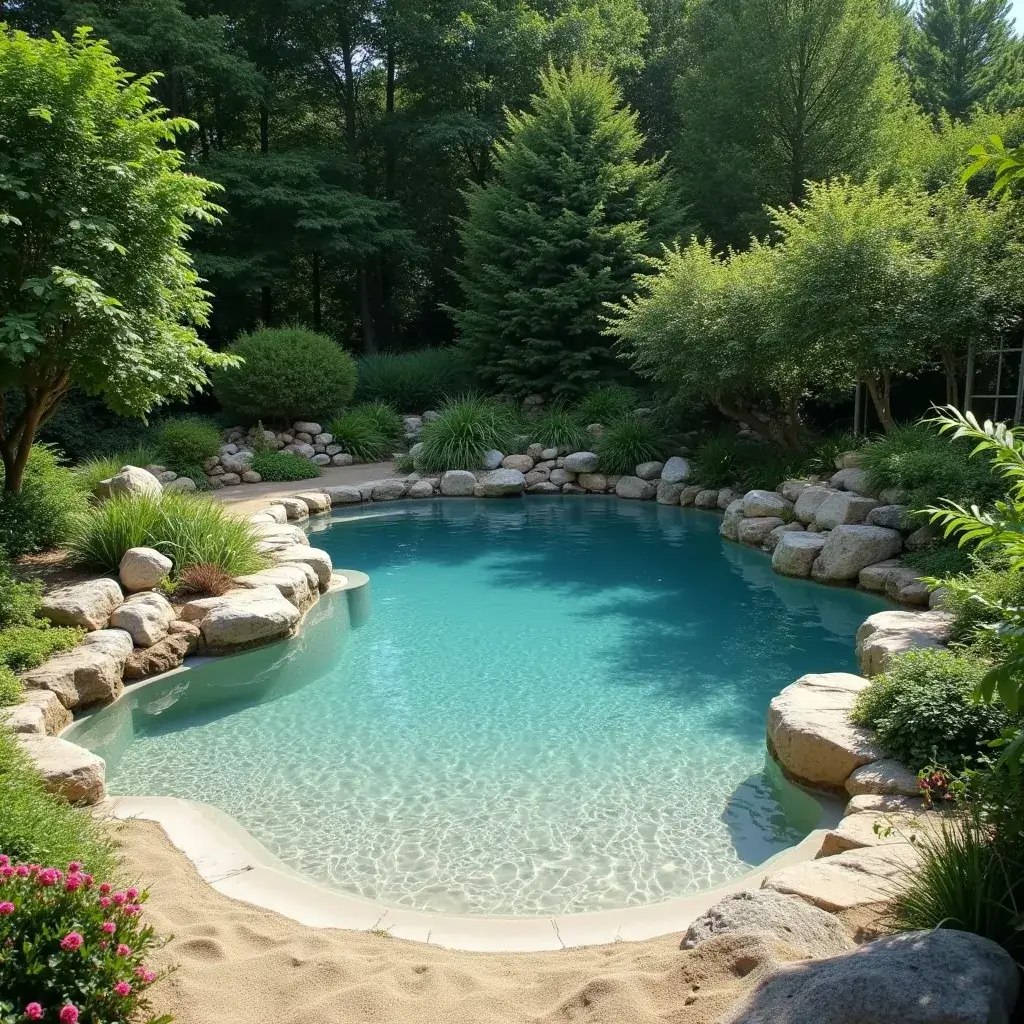 15 Serene backyard pool surrounded by lush greenery and stones