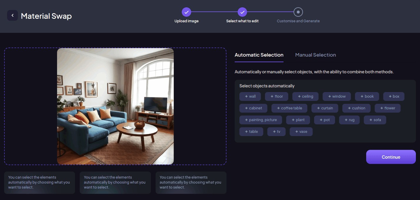 the menu of Material Swap
