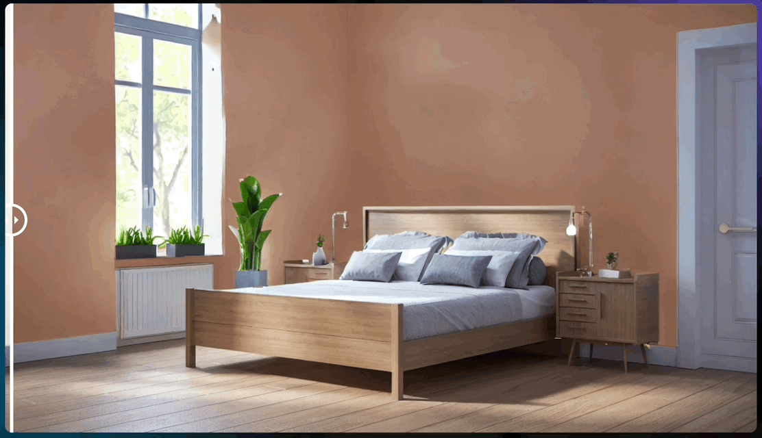 a bedroom with the walls transformed in mocha mousse