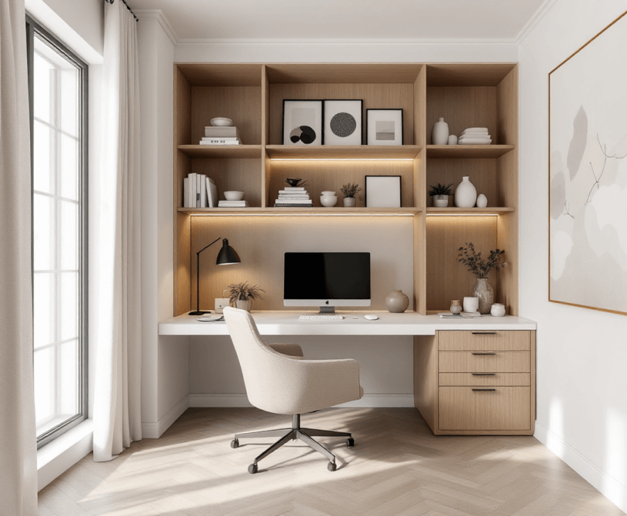 a new home office designed in a chic minimalism
