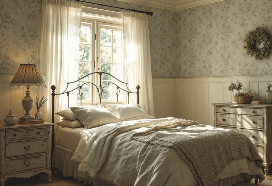 a bedroom designed in a cottagecore style