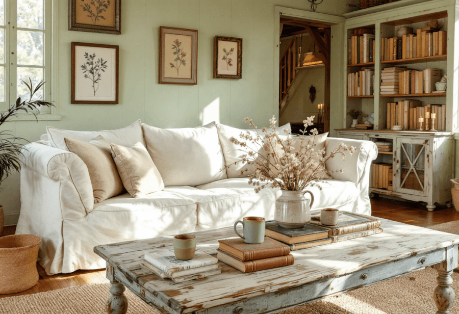 another living room designed in a cottagecore style