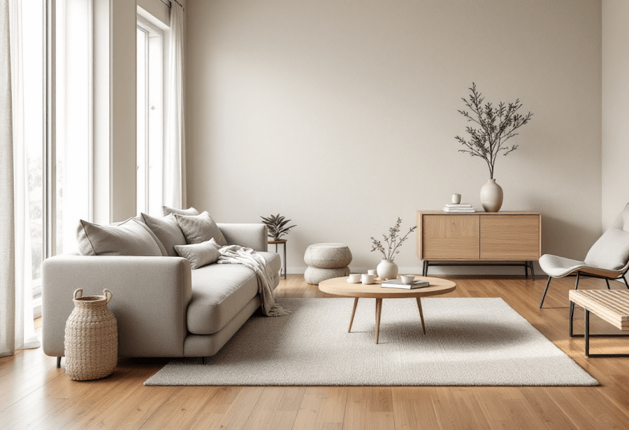 another living room designed in a Japandi style