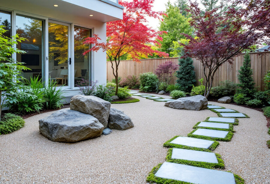 a garden designed in a japanese zen style