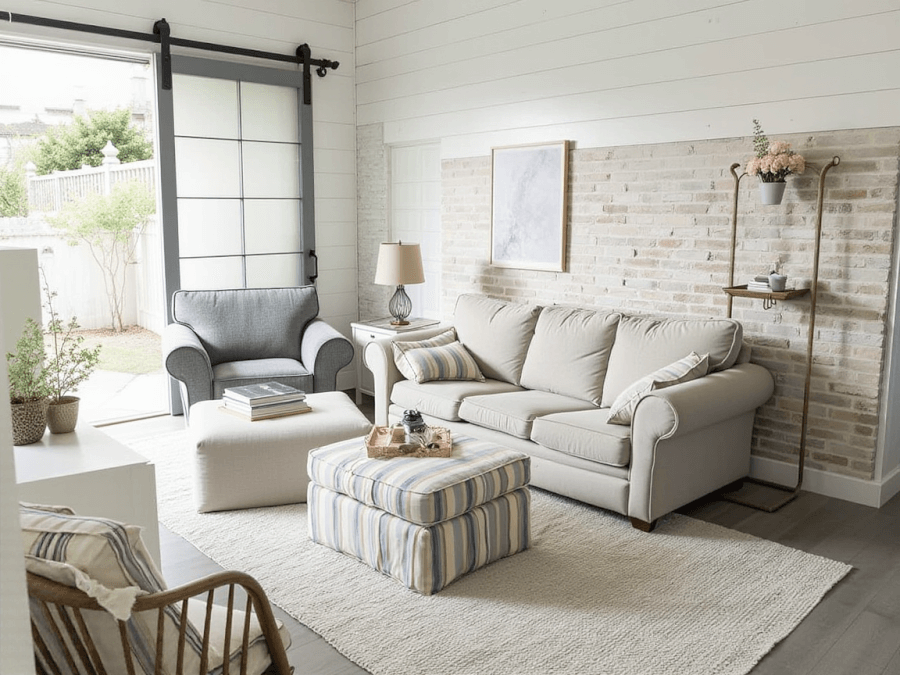 a living room designed in a modern farmhouse style