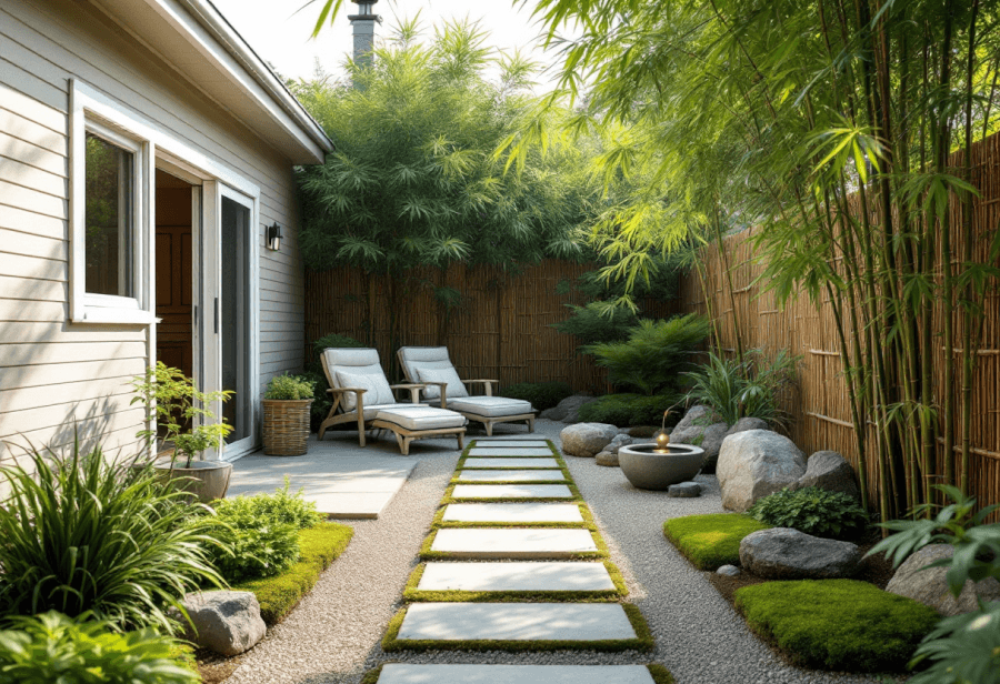a garden designed in a bamboo zen style