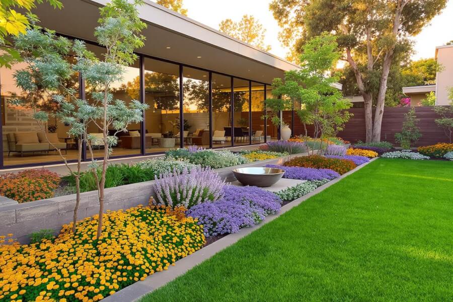 a the backyard of a modern house designed in perennial style