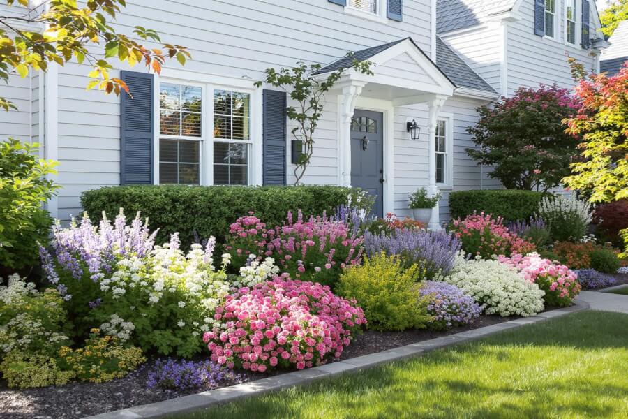 a small backyard designed in a perennial style