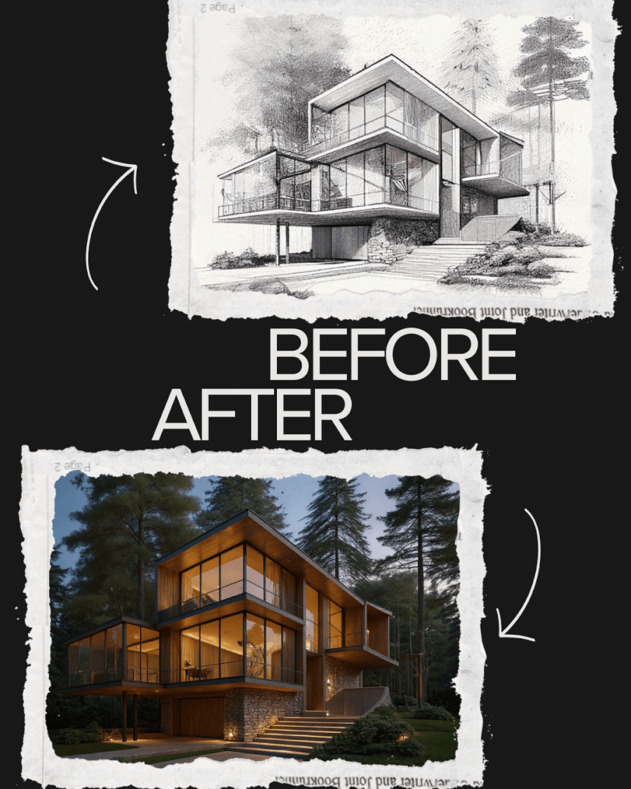 a before and after for a architect project