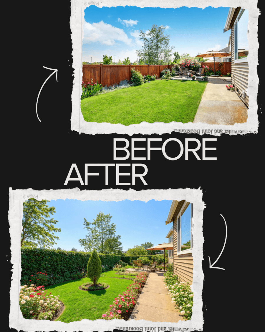 a before and after for a landscapers/gardeners project