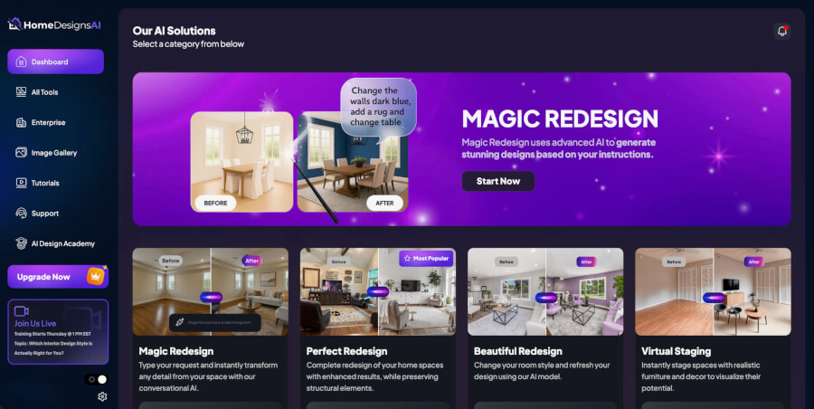 inside the dashboard of HomeDesignsAI